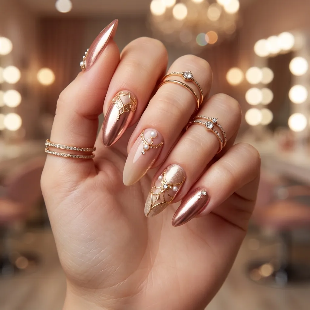 Detailed close-up of elegant nail art